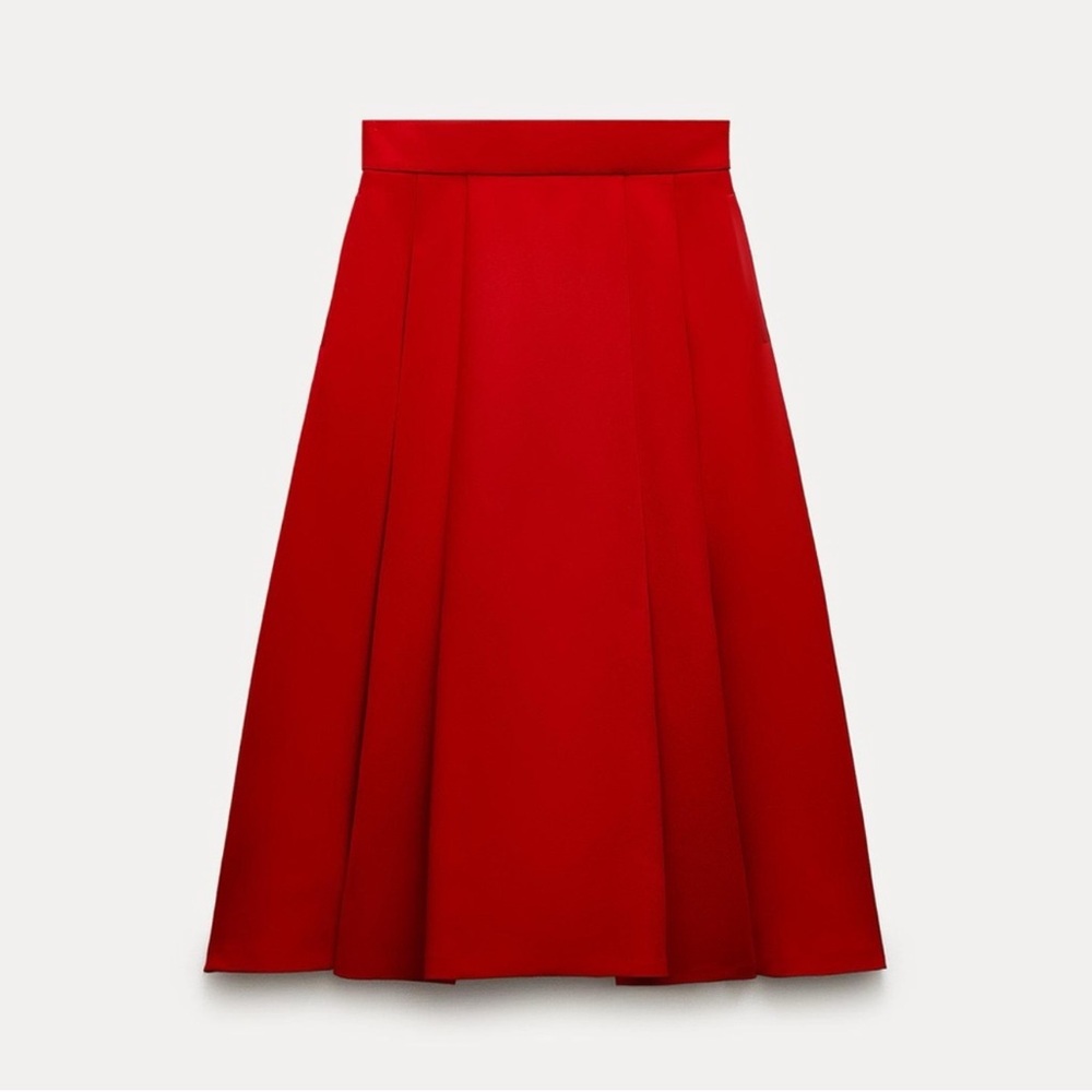 ZARA RED PLEATED CAPE SKIRT - Picture 2 of 14